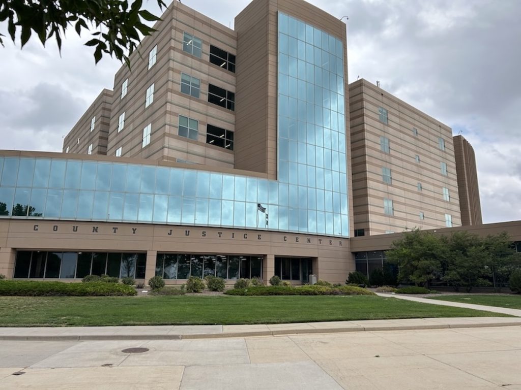 Exterior of the Adams County Justice Center in Brighton, Colorado, where DUI, criminal, and traffic cases are heard.
